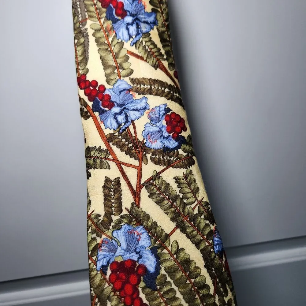 Tango Max Raab Floral Botanical Silk Tie Vintage Designer Multi-Color Men's Tie